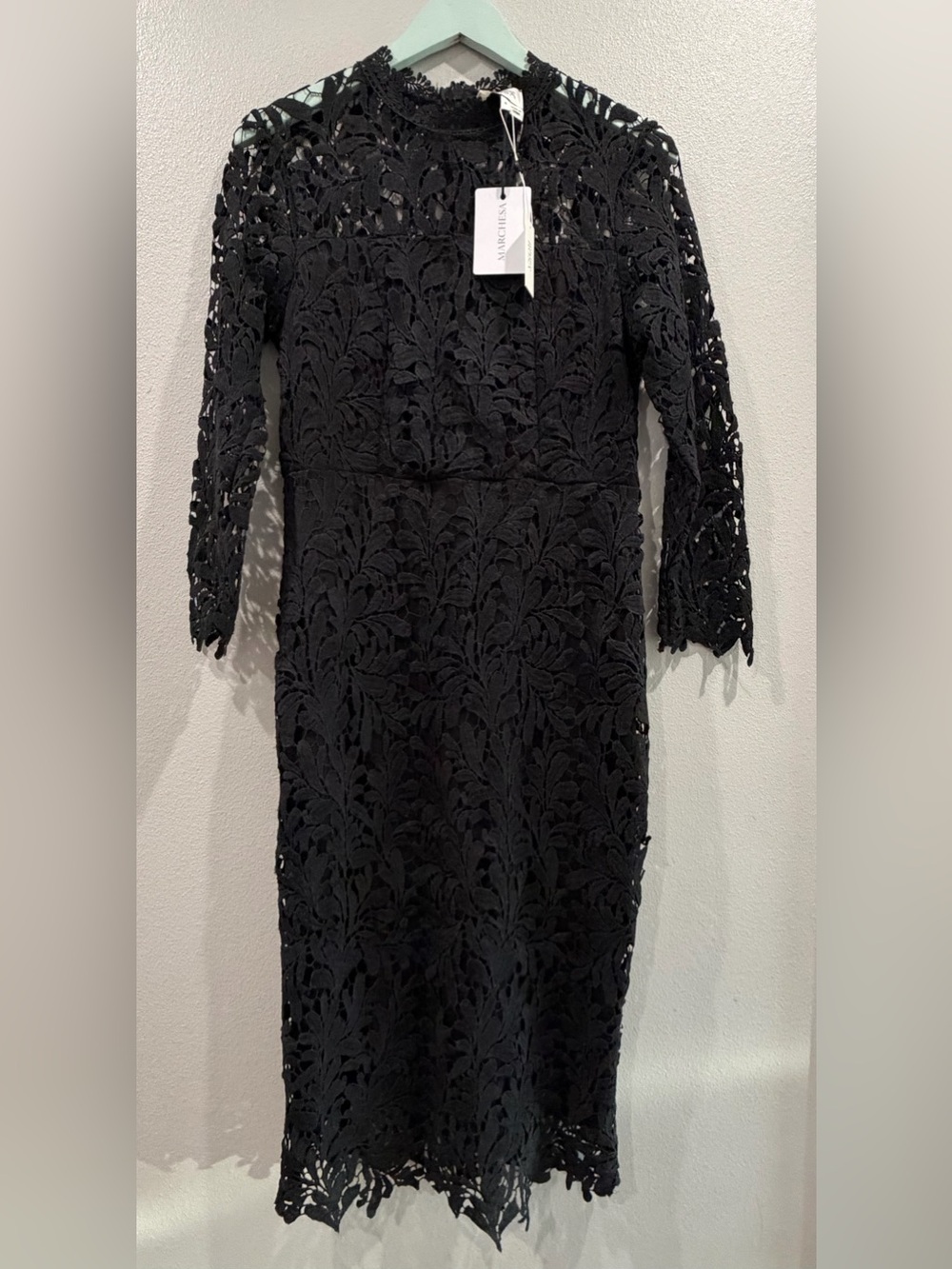 Marchesa Black Long-Sleeve Lace Midi Dress Size 8 BNWT